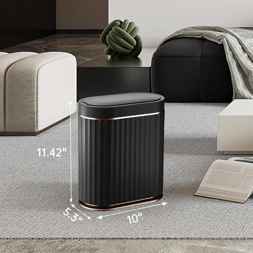 Image of jinligogo ELPHECO Touchless Trash Can with Lid, 2 Gallon / 7.5 Liter Small Automatic Motion Sensor Garbage Bin, Slim Rectangular Plastic Wastebasket for Bathroom, Bedroom, Kitchen, Office (Black)
