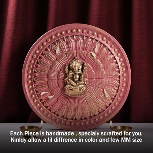 Image of Art Street Ganesha Wall Plaque with Floral Design, MDF Round Plaque, Pink & Gold Decor, Laser-Cut Lord Ganesha Idol for Pooja Room, Living Room, or Office, Religious Wall Hanging, 30x30 cm