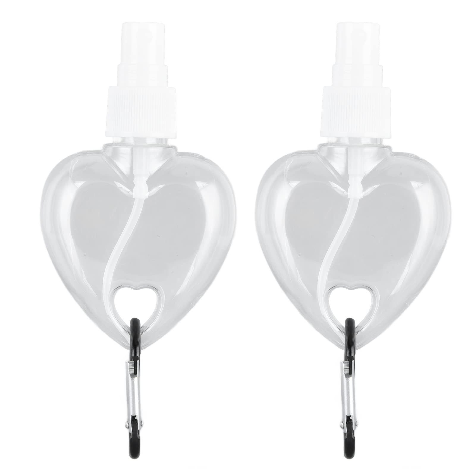 2 Pcs 50ml Travel Keychain Bottles Portable Plastic Clear Leakproof Refillable Empty Squeeze Container for Hand Soap (Spray heart-shaped)