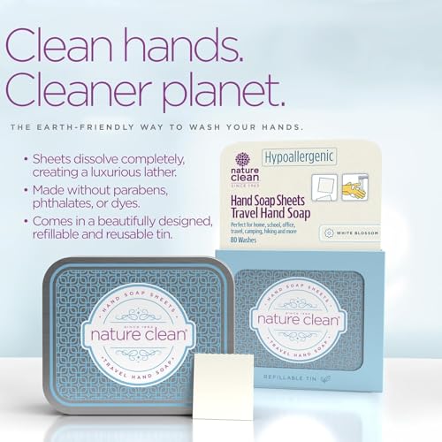 Image of Nature Clean Travel Soap Sheets Non-Toxic Hypoallergenic 80 Units x 6 Pack | Non-Toxic, Hypoallergenic, Biodegradable Paper, Dissolvable Portable, Camping Essentials Refill