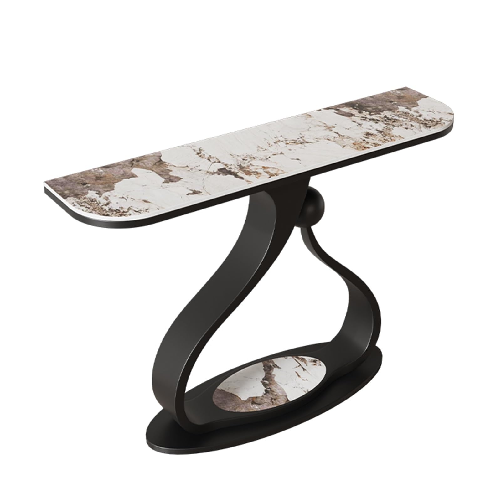 MESCXTY Modern Entryway Table, Farmhouse Console Table Behind Couch with Stone Slab Top,Narrow Hallway Accent Tables Artistic Metal Base, Easy Assembly for Entrance, Living Room(Brown+Black,31.5in)