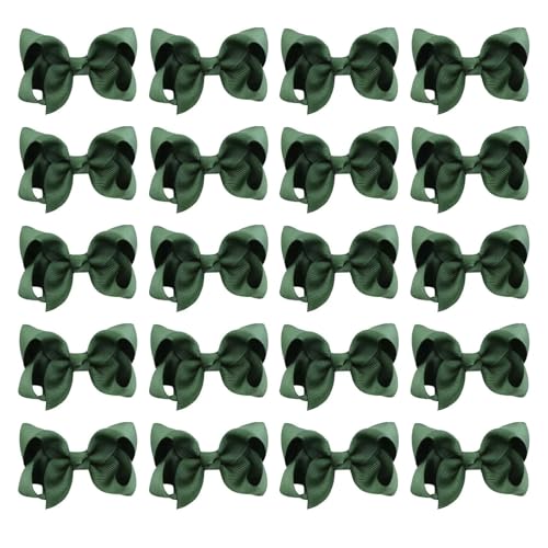 Bow Hair Clips for School Hair Accessory 20 Pcs Ribbon Hair Bow Clips Barrettes Hair Accessories School Clips for Girls for Christmas Birthday Gift Uniform(Green)