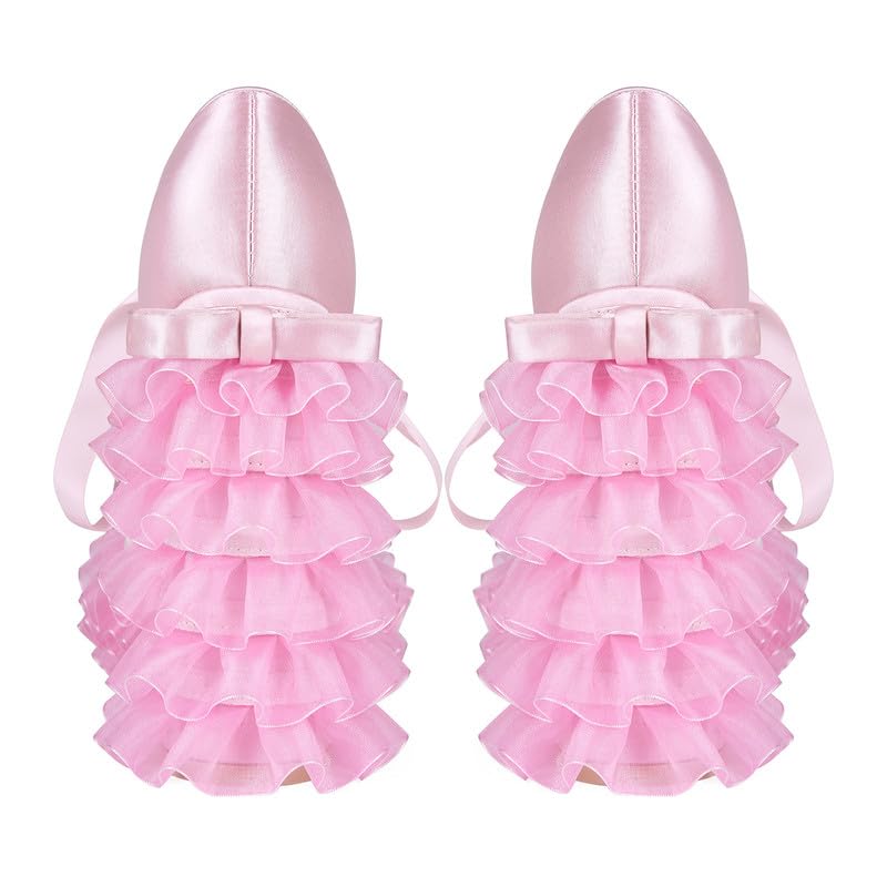 Lolita Plateaupumps für Damen Satin Schuhe mit Rüschenabsatz Schleife