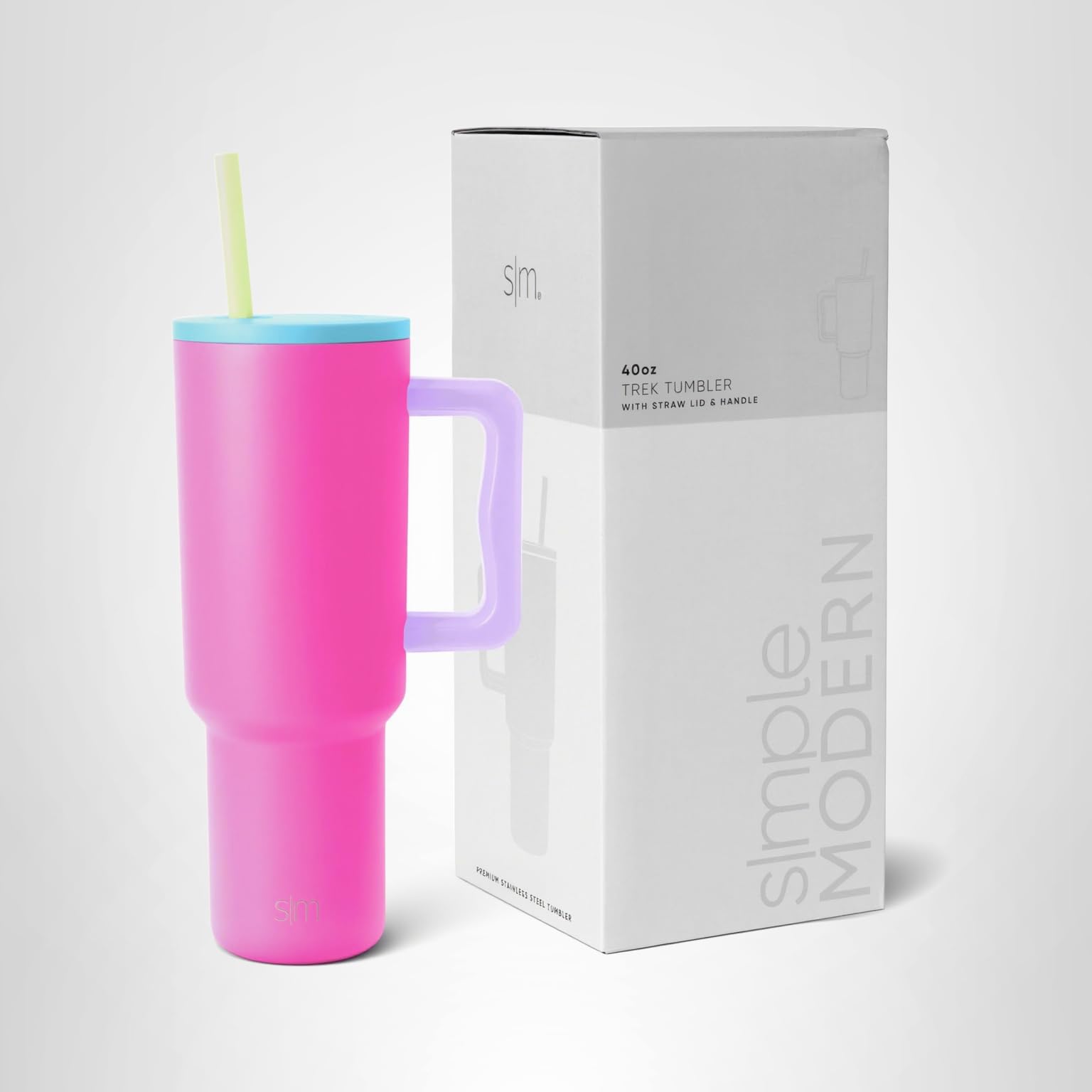 Tumbler 40 oz with Handle and Straw | Insulated Stainless Steel Water Bottle Iced Coffee Cup Travel Mug | Gifts for Women & Men | Trek | 1180ml | 80s Mix