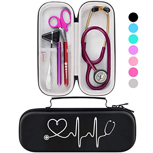 BOVKE Travel Carrying Case for 3M Littmann Classic III, Lightweight II S.E, MDF Acoustica Deluxe Stethoscope - Extra Room for Medical Bandage Scissors EMT Trauma Shears and LED Penlight, Black