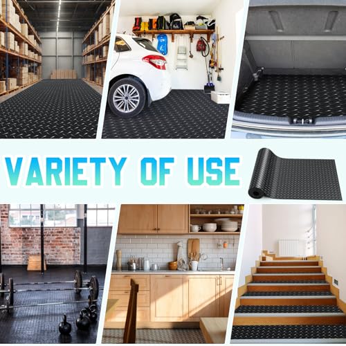 Image of Breling 20 in x 10 ft Rubber Diamond Plate Rolls Garage Floor Mat for Under Car, Heavy Duty Flooring Rug for Trailers Garage, PVC Water /Stain Outside Resistant Parking Rv Tool
