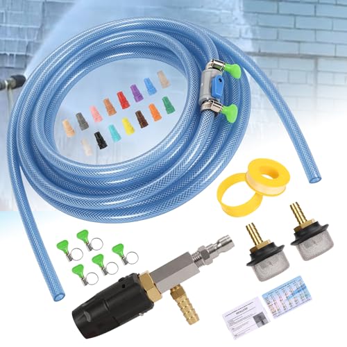 Adjustable Long Range Downstream Injection Nozzle Kit for Pressure Washers & Soft Wash Systems 4-4.5 GPM 2500-4000 PSI 18FT Hose with 1/4 Quick Connect Exterior House & Elevated Surface Cleaning