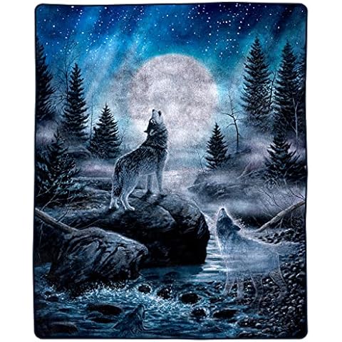 Bedford Home Heavy Fleece Howling Wolf Pattern-Plush Thick 8 Pound Faux Mink Soft Blanket for Couch Sofa Bed (74” x 91”), Multicolor Cover