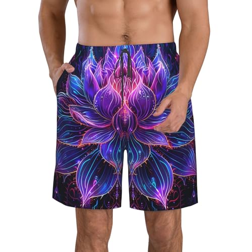 Lotus Flower Energy and Spiritual Psychedelic Neon Purple Men's Quick Dry Swim Trunks Surfing Beach Mesh Board Shorts