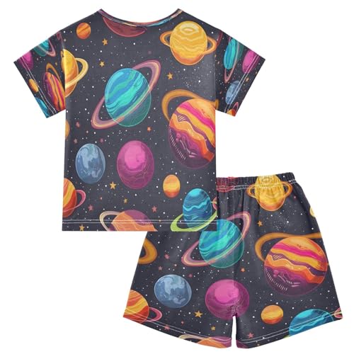 senya Short Sleeve Pajamas Sets Summer Cotton Sleepwear Blue Purple Yellow Planet2