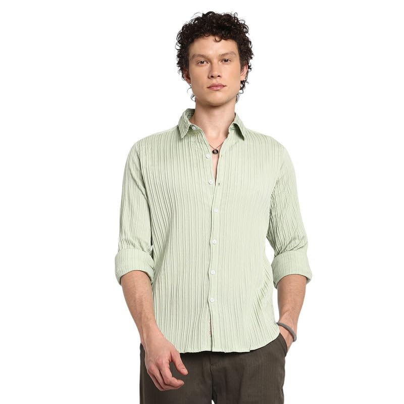 Image of CAHOOT Men's Polycotton Abstract-Textu Shirt |Casual-Wear | Spread Collar | Long Sleeve | Button Closure | Shirt Crafted with Comfort Fit for Everyday Wear