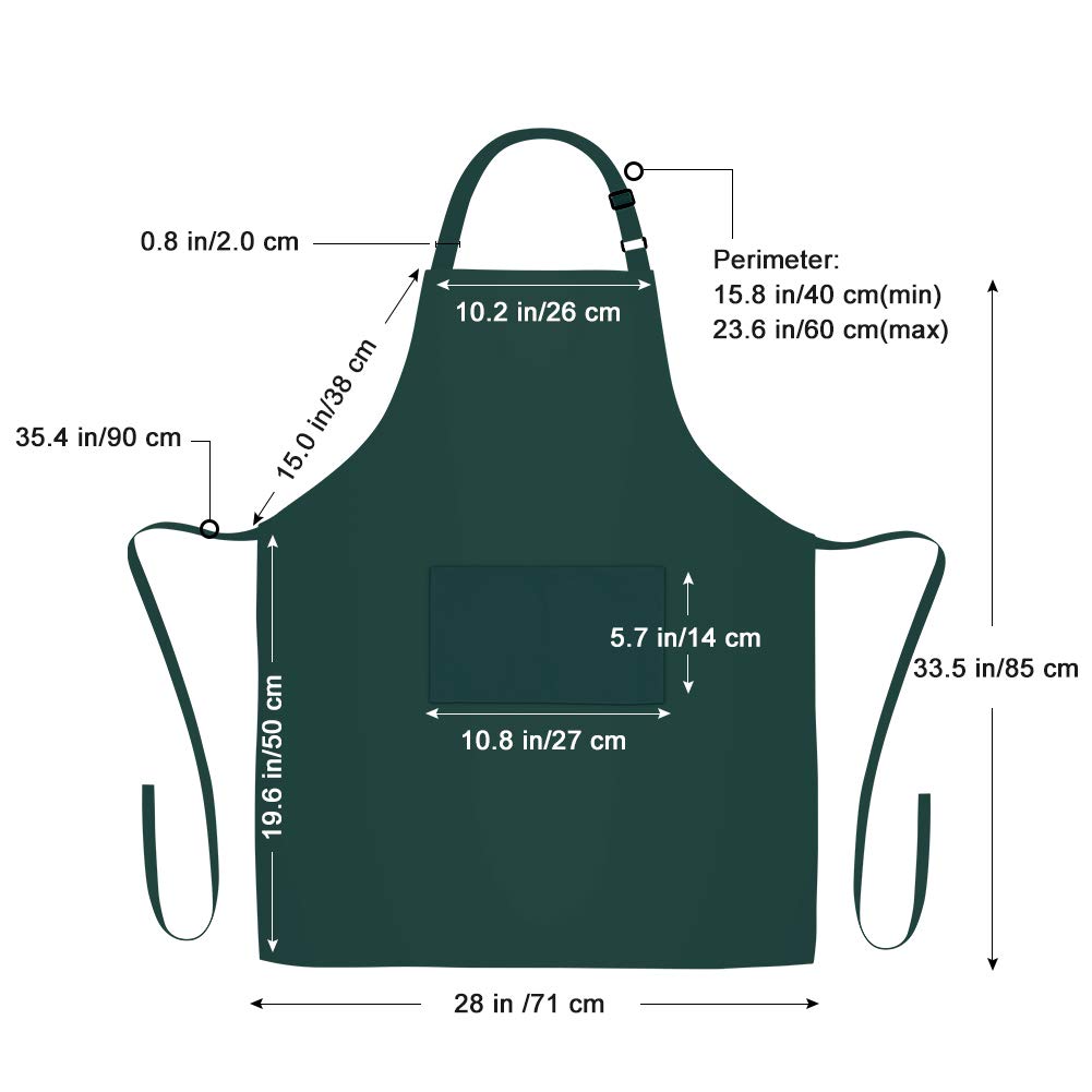 Jubatus Delantales 100% algodón con 2 bolsillos cocina chef cocina delantal ajustable para mujeres hombres