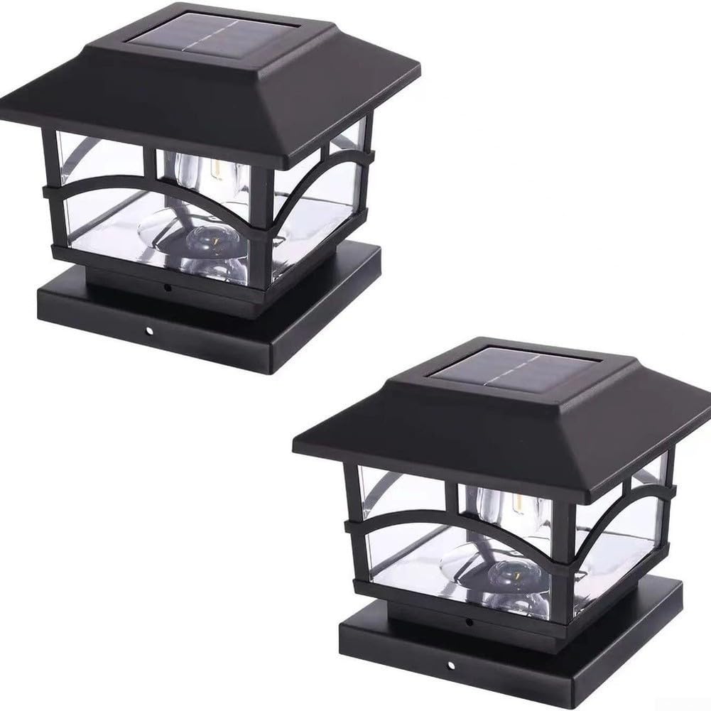 Solar Pfostenkappenleuchten für 6,3x6,3 Zoll Zaunpfosten, Wasserdicht IP65, 2 Lichtmodi, Automatische Dämmerungsdämmung, ABS Wetterfest für Holz Vinyl PVC(Black)