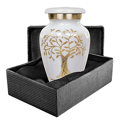 Image of Trupoint Memorials Small Urns for Human Ashes Keepsake, Tree of Life Decorative Mini Cremation Urn for Adult Men and Women, Small White