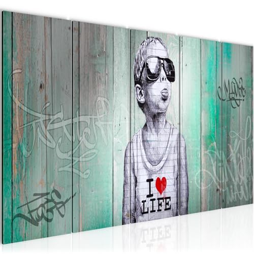 Runa Art Tableau mural XXL Graffiti 200 x 80 cm Gris Vert 5 Parties Street art - 039855b
