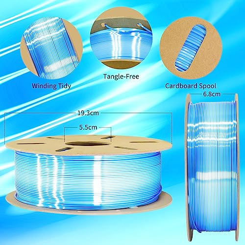 Image of BBLIFE Silk White to Silk Sapphire Blue Color Change PLA 3D Filament, 1.75mm 3D Printing Filament, 2 Color Gradient Change Multi Colored Silk PLA, Widely Fit 3D Printer, 1KG Silk White to Blue PLA