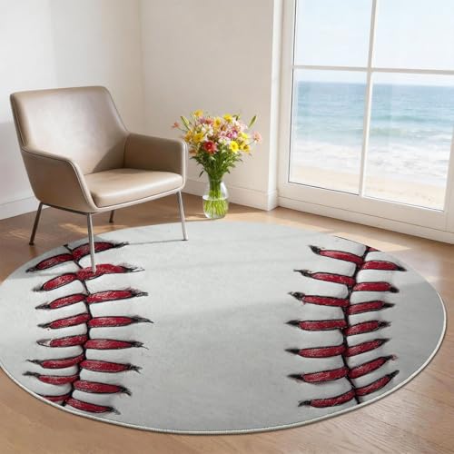 Alfombra circular para dormitorio juvenil de aficionado a los deportes con base segura 3
