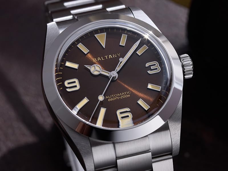 Baltany Explorer S4056 - Reloj de pulsera automático de acero inoxidable NH38 de 36 mm para hombre, resistente al agua