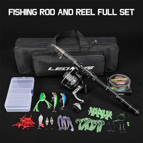 Image of Proberos Fishing Rod Combo Set Reel Kit, Telescopic Carbon Fiber Fishing Rod and Reel Combo for Freshwater Saltwater, Spinning Fishing Rod Set with Bag & Accessories