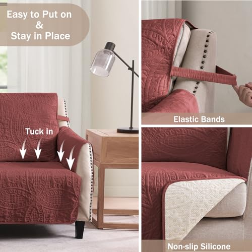 Image of Quilted Grand Sofa Covers for 4 Cushion Couch, Couch Cover for Grand Sofa Washable, Soft Cozy Couch Protector, Oversized Grand Sofa Slipcovers Water-Repellent (Grand Sofa 98 inch, Red)