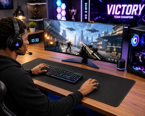 Image of KTRIO Large Gaming Mouse Pad Desk Mat for Gamer, 31.5 inch x 11.8 inch, Black, XL | Extended Size Design, Superior Micro-Weave Cloth, Non-Slip Rubber Base, Durable Stitched Edges, Water-Resistant Coating