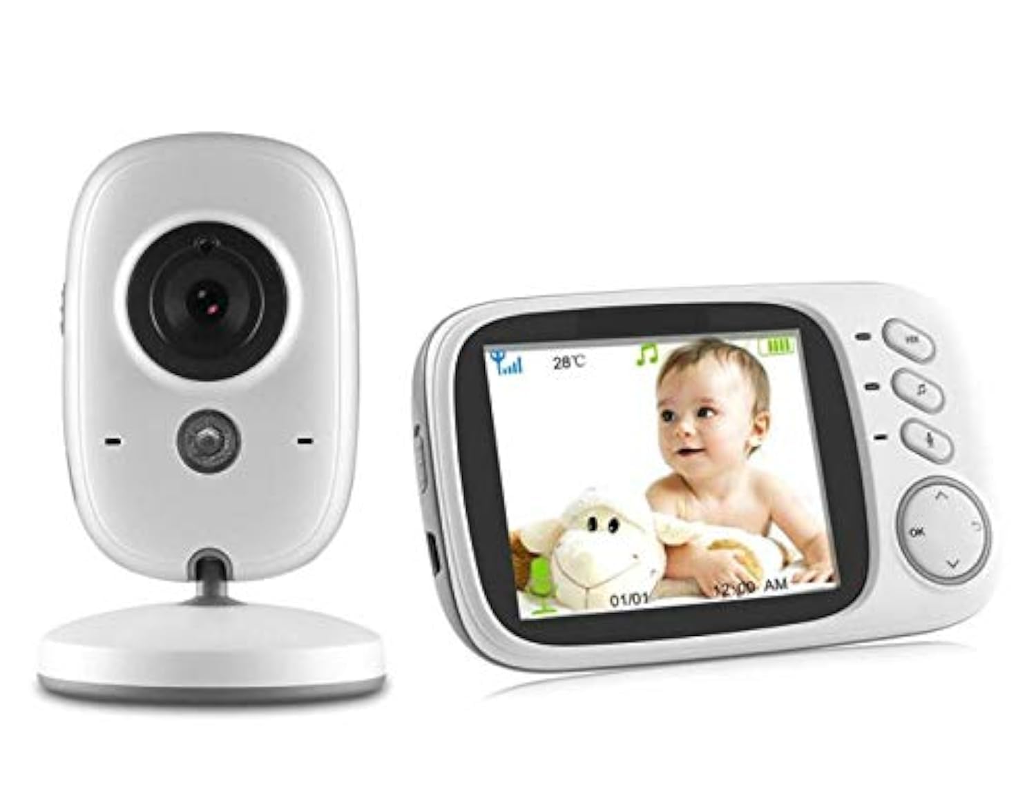 BW Baby Monitor, Video Baby Monitor con schermo LCD da 3,2 ", Baby Monitor con fotocamera e visione notturna, tecnologia FHSS avanzata a 2,4 GHz, audio bidirezionale, monitor sensore di temperatura, 8
