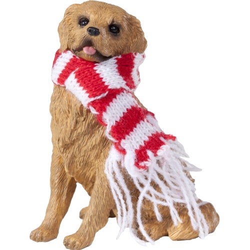 Sandicast Golden Retriever with Red and White Scarf Christmas Ornament
