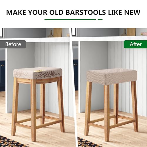 Image of YISUN Stool Covers Rectangle - 2 Pack Stretch Waterproof Saddle Seat Cover Counter Bar Stools Bar Chairs Covers Kitchen Island Chairs Cushion Protector