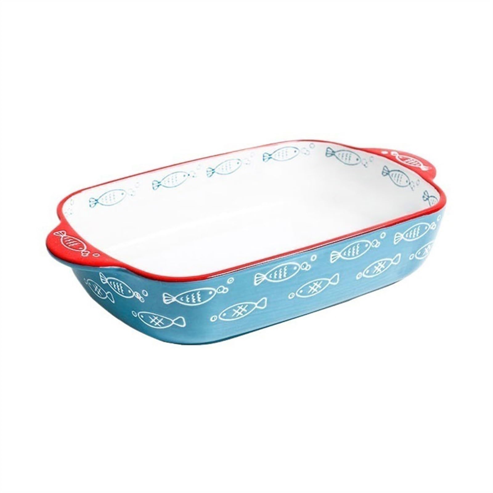 OLSKFUH Kitchen Deep Ceramic Baking Dish Cheese Baked Rice Bowl Home Fish Plate Double Ear Underglaze Microwave Oven Available Cooking,