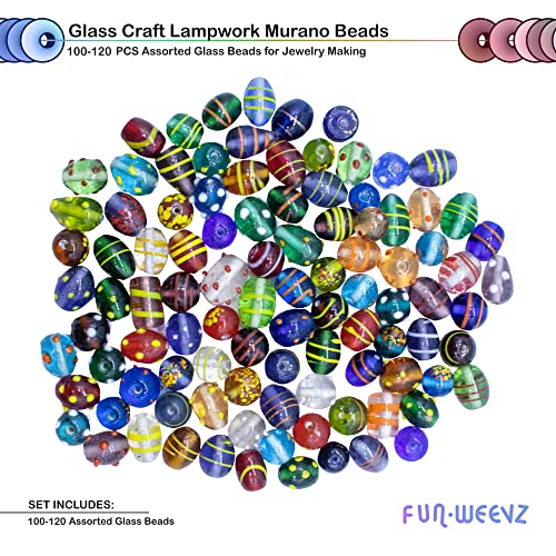 Fun-Weevz Assorted Glass Beads For Jewelry Making Adults, Bulk Glass Beads For Crafts, Lampwork Murano Bead Mix For Bracelets And Necklaces,Crafting Beads Supplies Kit, Large & Small Beads #TOP3