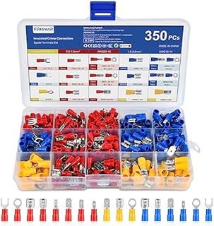 flintronic Zestaw końcówek kablowych, 350 sztuk końcówek kablowych, płaskich tulejek wtykowych, 0,5-6,0 mm², elektryczne wtyczki płaskie, końcówki kablowe, złącza zaciskowe, zestaw z cynowanych