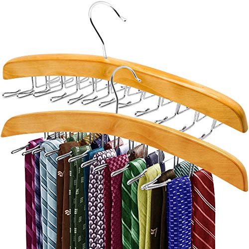 ANKO Tie Belt Hangers 2 Pack, Adjustable Rotating 24 Clip Scarf Racks Holder Hook for Homewares Closet Accessories Organizers Storage