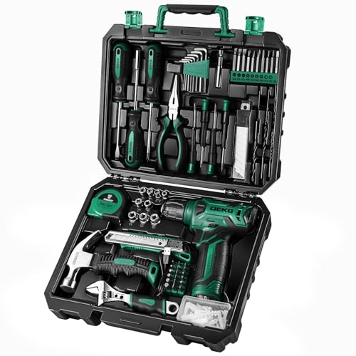 DEKO Cassetta Attrezzi Completa con Trapano Avvitatore Batteria 8V, 126 Pezzi Valigetta con Set Completo di Punte (Verde)