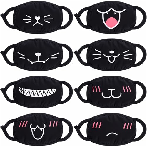 AOZUO 8PCS Cute Cat Face Mask, Kawaii Cotton Mouth Masks Reusable Washable Face Mask Anti-Dust Anime Masks for Women Men