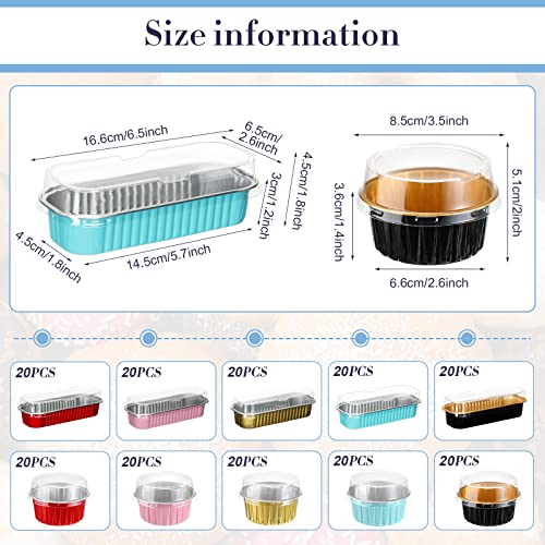 Rtteri 200 Pcs Aluminum Foil Mini Cake Pans With Lids, 100 6.8 Oz Rectangle Mini Loaf Baking Pans 100 5 Oz Round Disposable Baking Pans Mini Cake Tins Aluminum Foil Cupcake Liners Bread Muffin Cups #TOP1