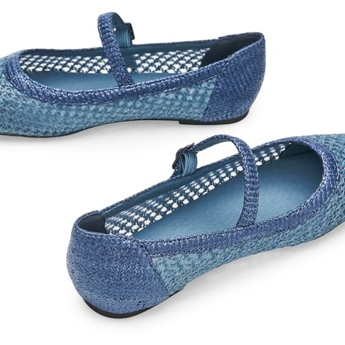 Image of Trary Mary Jane Shoes Women Woven Flats for Women Dressy Ballet Flats Squared Toe Mary Jane Flats Shoes