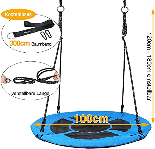 Vanku 300KG Nest Swing For Children Adult Outdoor Garden with 115cm Seat Diameter and 2 600KG Load Capacity Swing Straps Blue - Image 4
