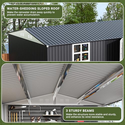 Image of Polar Aurora 10X14 FT Metal Outdoor Storage Shed with Window, Heavy-Duty Galvanized Steel Garden Shed with Lockable Doors and 4 Vents, Large Weatherproof Tool Shed for Backyard Patio Outside, Black