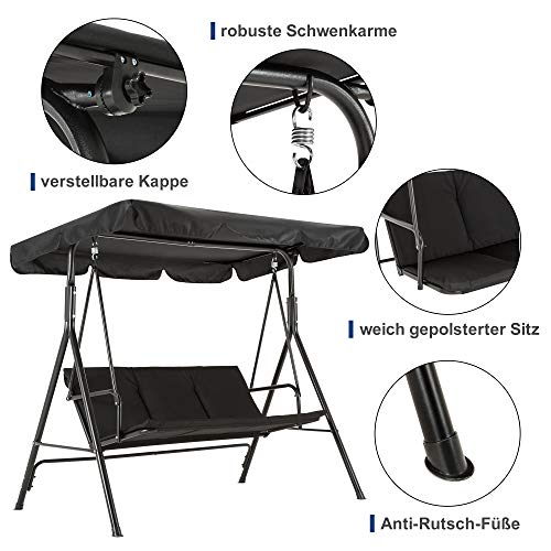 MCombo 3-Sitzer Hollywoodschaukel Gartenschaukel Gartenliege Schaukelbank 8003 (Schwarz) - 5