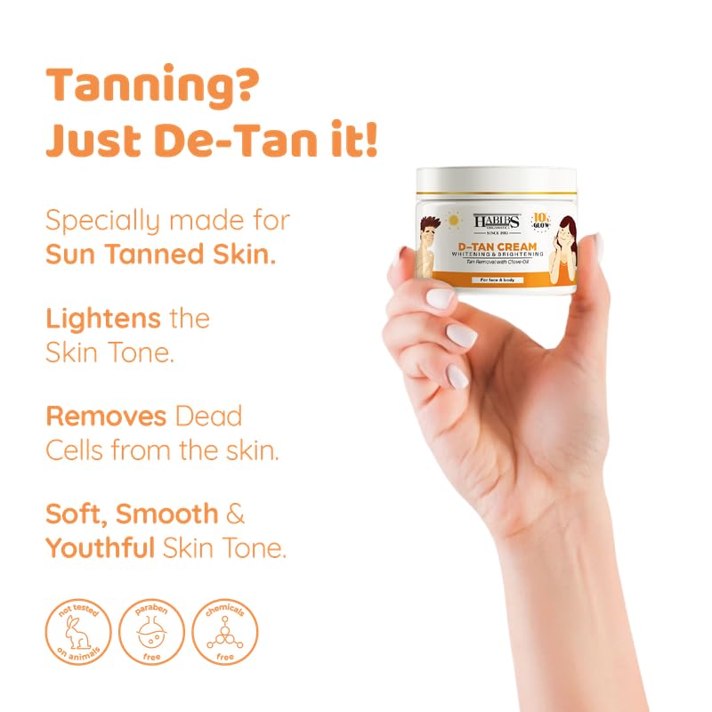 Image of Habibs Professional Natural Care D Tan Pack for Tan Removal Face Pack with Clove Oil & Eucalyptus Oil Lightening & Brightening Skin Anti-D Tan Face Pack for Glowing Skin No Parabens, Sulphates 100GM