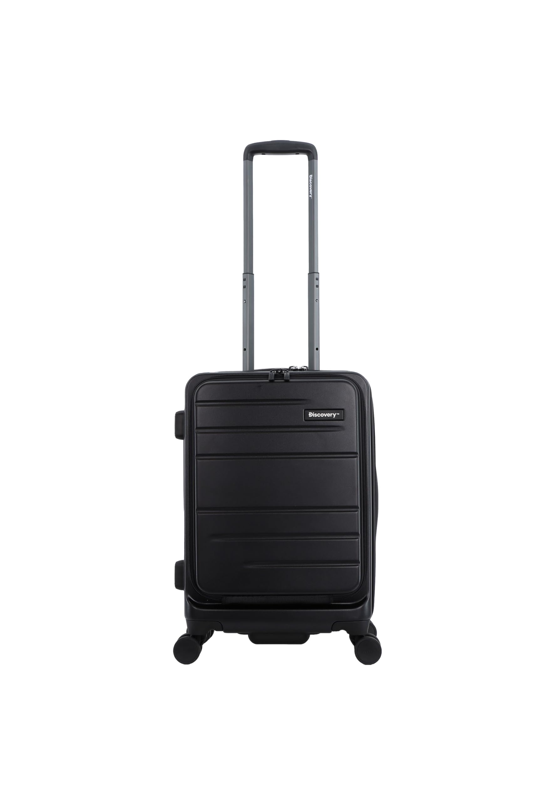 Patrol Hardside 20 Carry-On Small Cabin Business Travel Suitcase Front Open Laptop Compartment, 100% PC Lightweight Hard Shell Luggage 4 Double Wheel, Combination Lock Trolley Bag Black.