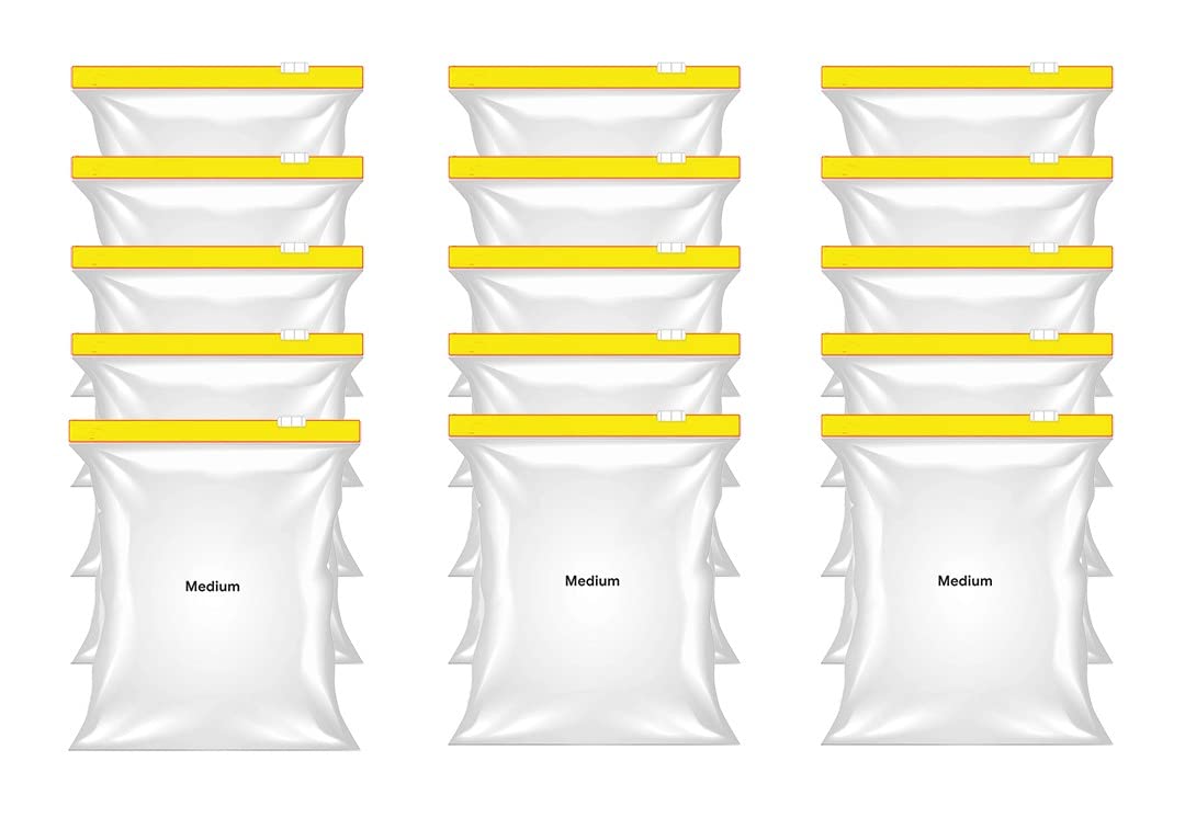 ZOXAR Pack Of 15 Ziplock Pouch Veg Yellow Bag, Zip lock Bag For Storage, Freezer RE-USABLE Zipper Bags, Ziplock Plastic Bags For Fridge Food Storage, Ziplock bags Medium Size 9"X10" (22.86cmX25.4cm)