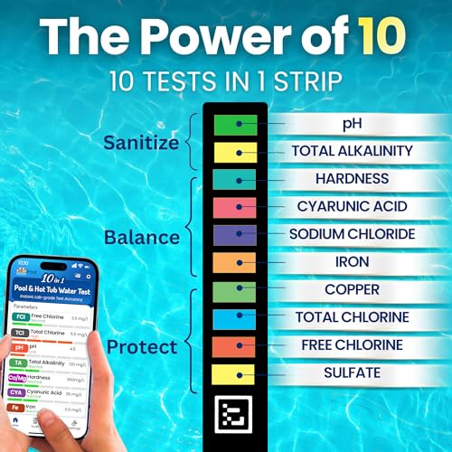 Image of 10-in-1 Pool & Spa Water Test Kit with App, Hot Tub, Saltwater, Chlorine, Cyanuric Acid, Alkalinity, Hardness, pH, Nitrate, Sulfate, Digital Water Quality Testing Strips (DXPOOL-R10-S10)