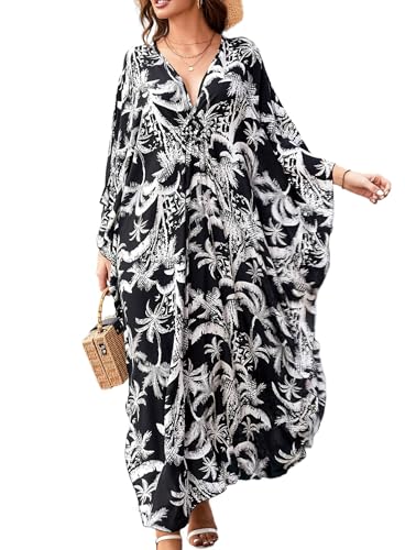 Kaftan Dresses for Women V-Neck Batwing Sleeves Swimsuit Beach Cover Ups Tie Dye Caftan Hawaiian Dress