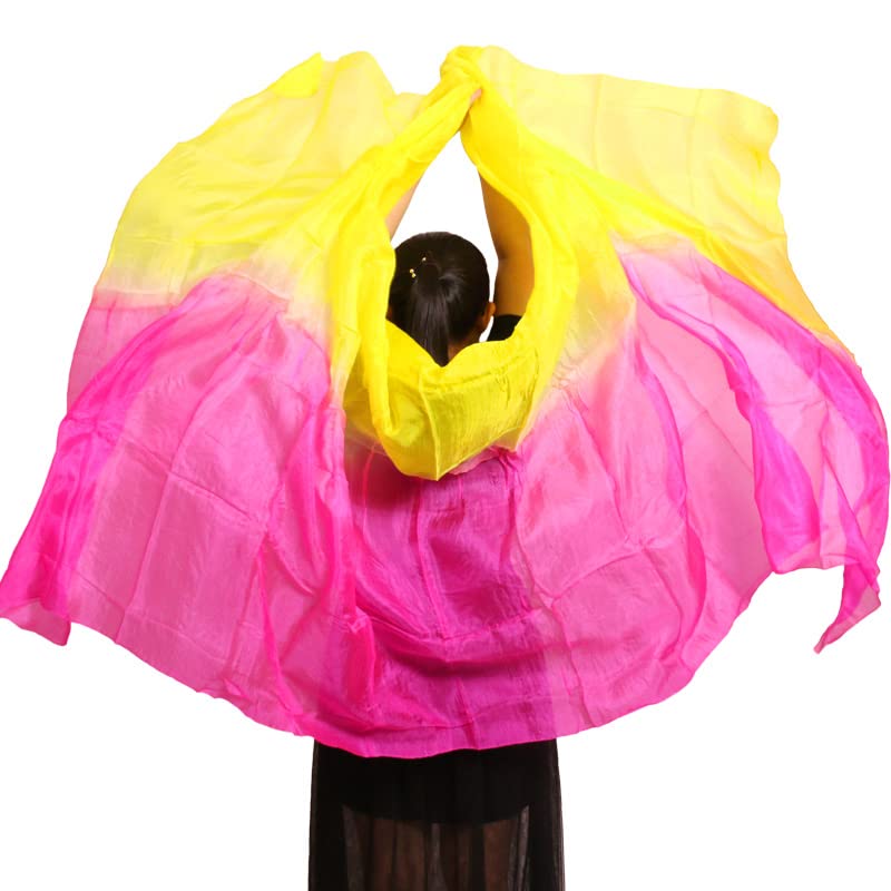 Voile pour danse du ventre en soie véritable rouge jaune mix couleur fluide