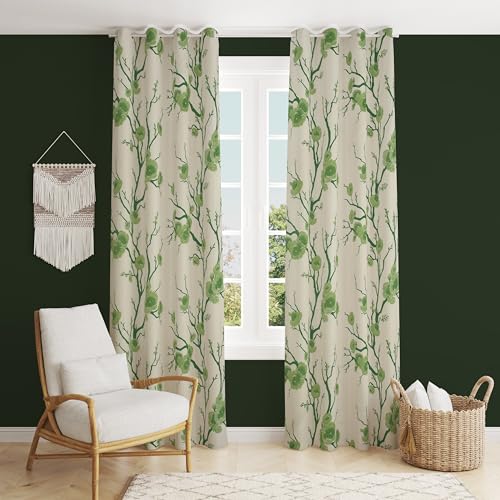 Image of Polyester Floral Combination Long Window Curtains, Green, 5 Feet, Pack of 2