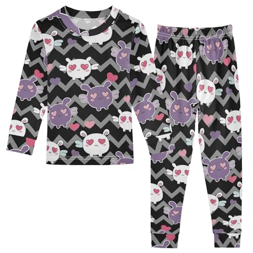 Pajama Sets Long Sleeve Cute Rabbits with Hearts Soft Comfy Sleepwear 2 Piece PJS 3-8T