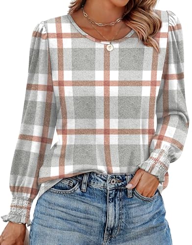 XIEERDUO Blouses for Women Dressy Casual Long Sleeve Shirts Fashion Clothing Puff Sleeve Tunic Tops with Smocked Cuffs3