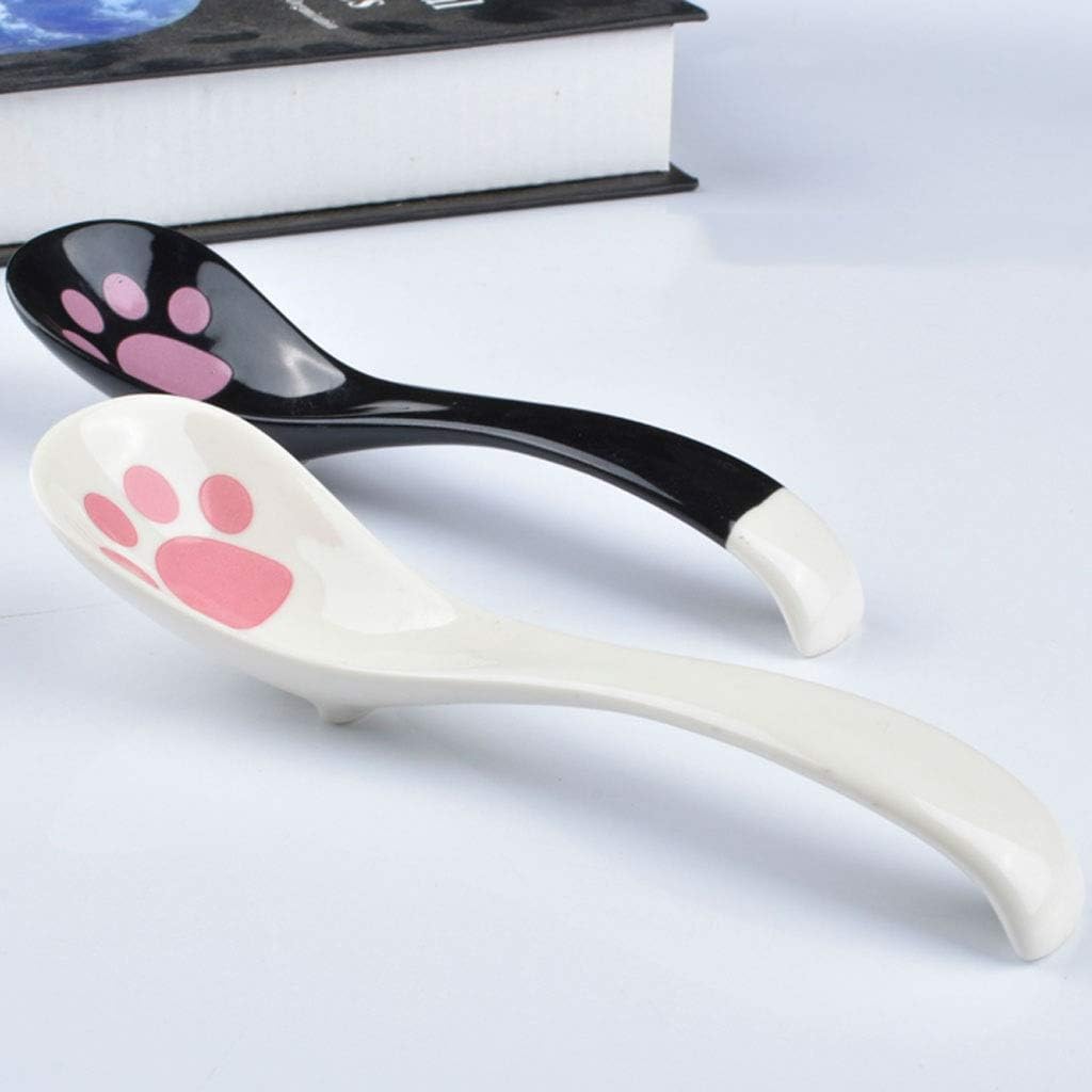 Spoons Japanese Style Cute Ceramic Soup Spoon Set 10 Creative Ceramic Cat's Claw Soup Spoons Soup Spoons (Color : B) (A)
