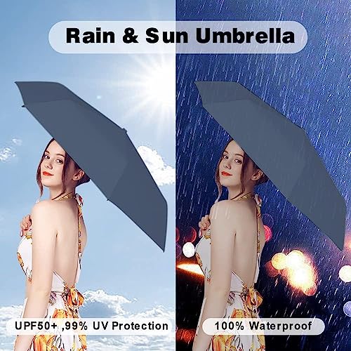 Image of REXERA Travel Mini Folding Compact Umbrella with Case, Manual Open 6 Ribs Lightweight Portable, Small Sun & Rain Pocket Umbrella for Girls and Women- Use in Rain & Summer